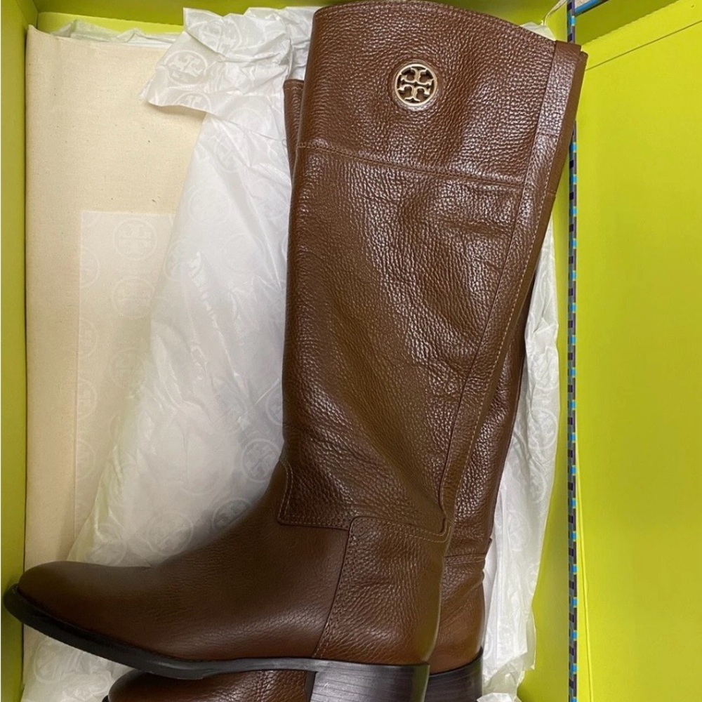 Tory Burch tumbled leather brown riding boots Size 6.5
